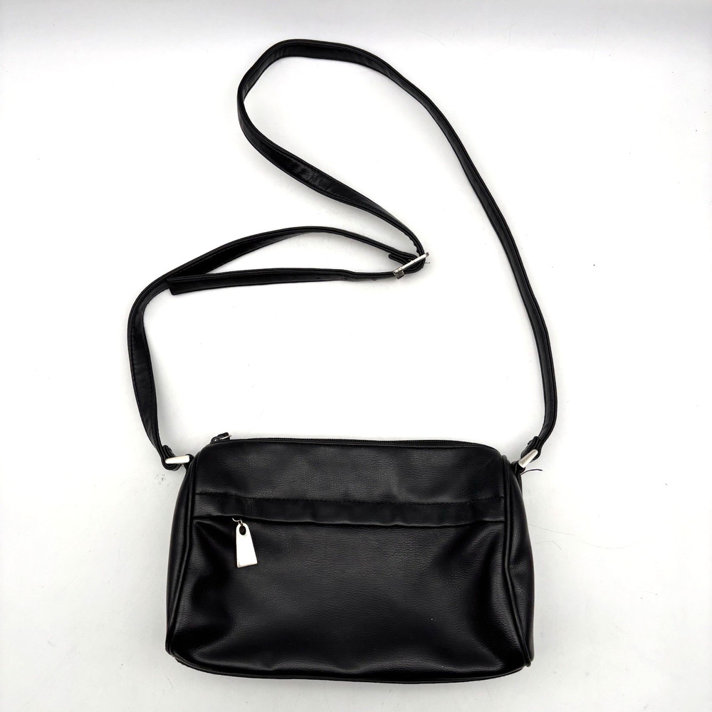 Koltov Black Coated Faux Leather Travel Organizer Crossbody Purse 9.5x6.5"